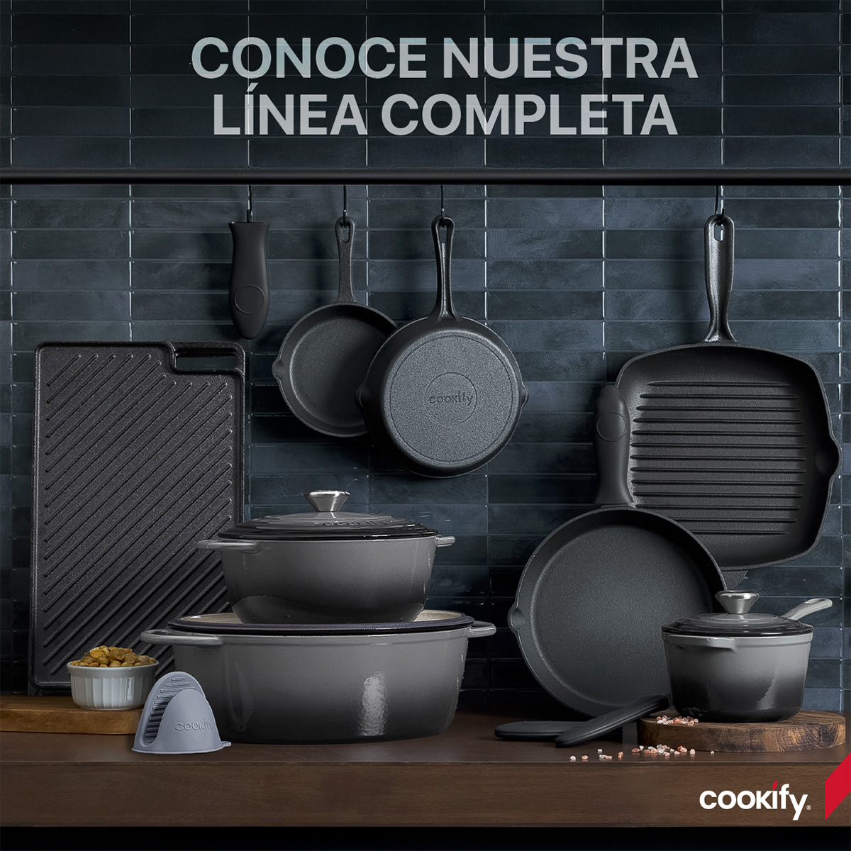 Horno Holandés Olla De Hierro Fundido Con Esmaltado 4 Lts Gris Cookify.