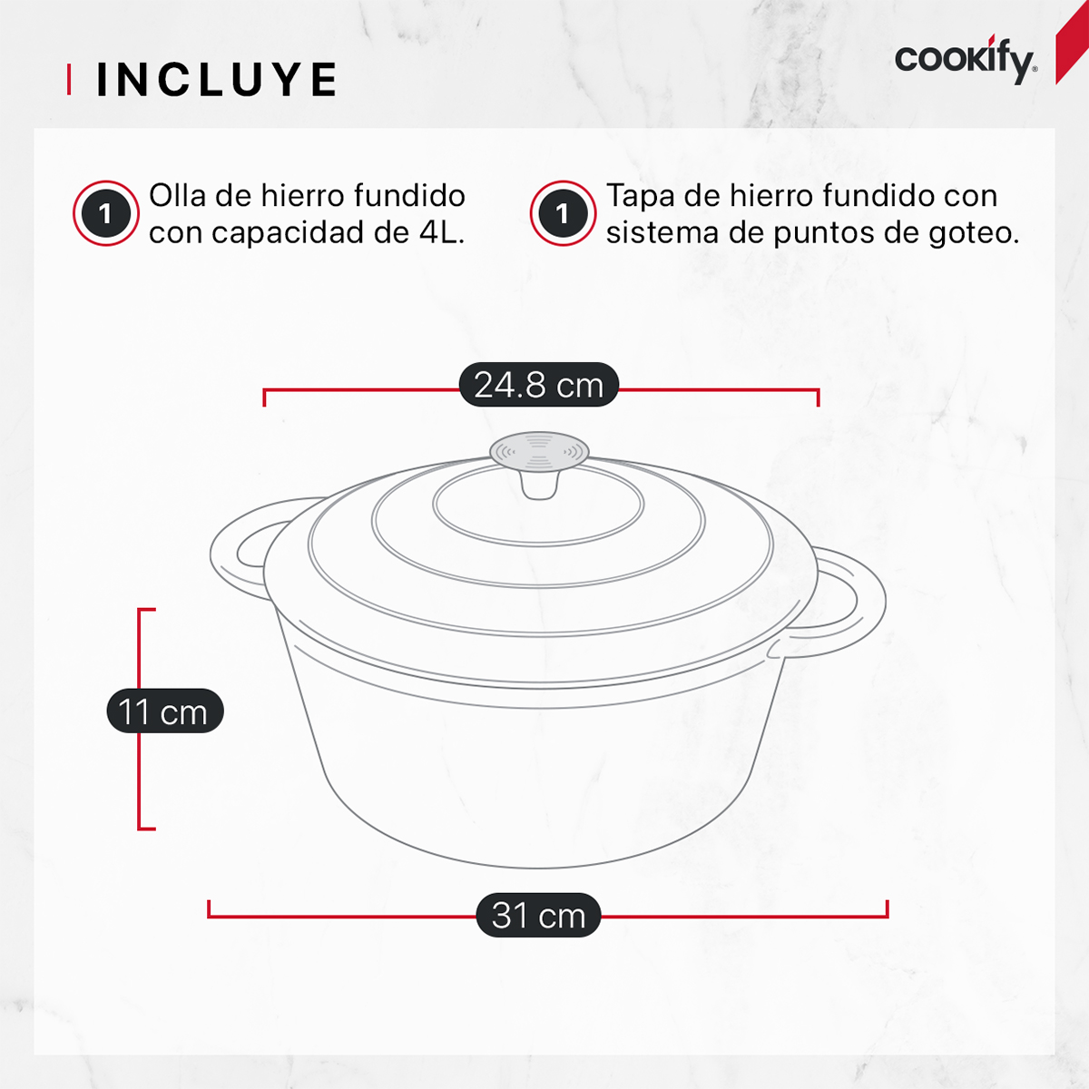Horno Holandés Olla De Hierro Fundido Con Esmaltado 4 Lts Gris Cookify.