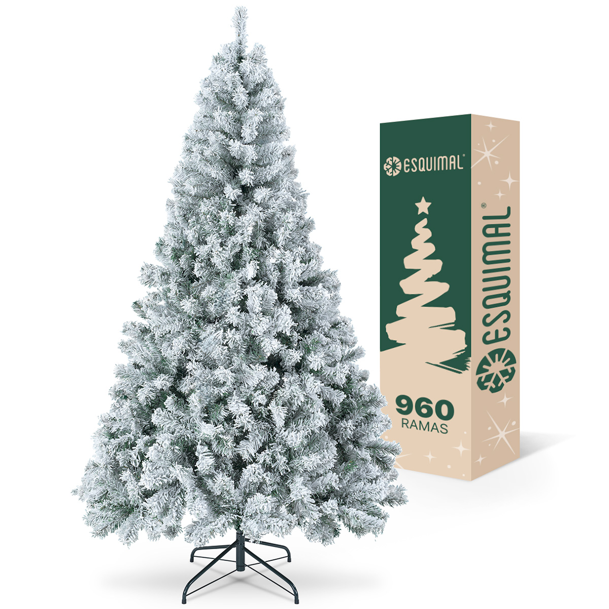 Árbol de Navidad Artificial Pino Nevado 1.9m 960 Ramas –ESQUIMAL.
