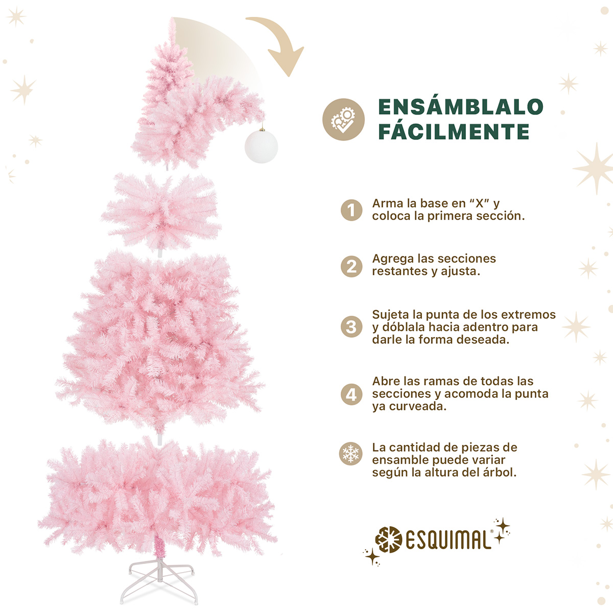  Árbol de Navidad Gorro de Santa Punta Flexible con Esfera 1.8m 1110 Ramas para Temporada Navideña Rosa ESQUIMAL