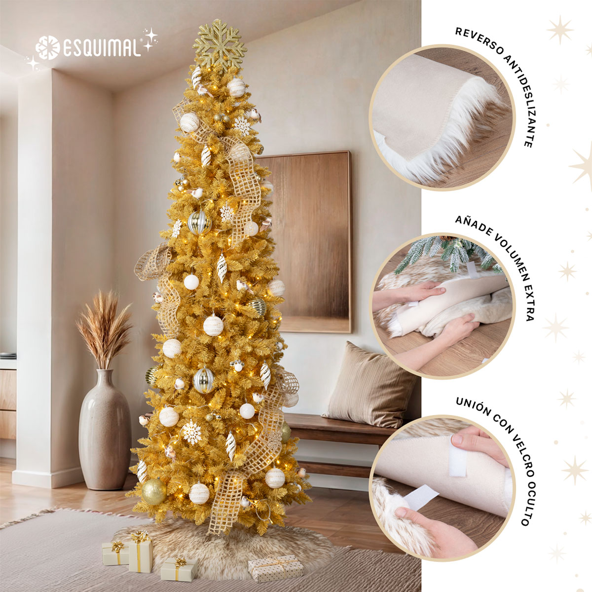 Pie de Árbol de Navidad Afelpado Grande Tapete para Pino Navideño