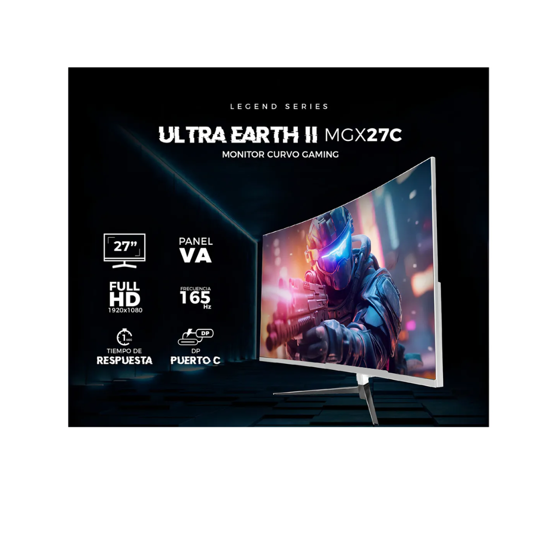 Monitor Gamer Curvo 27”  165Hz 1ms Full HD VA HDMI USB-C Blanco | FreeSync | Frameless