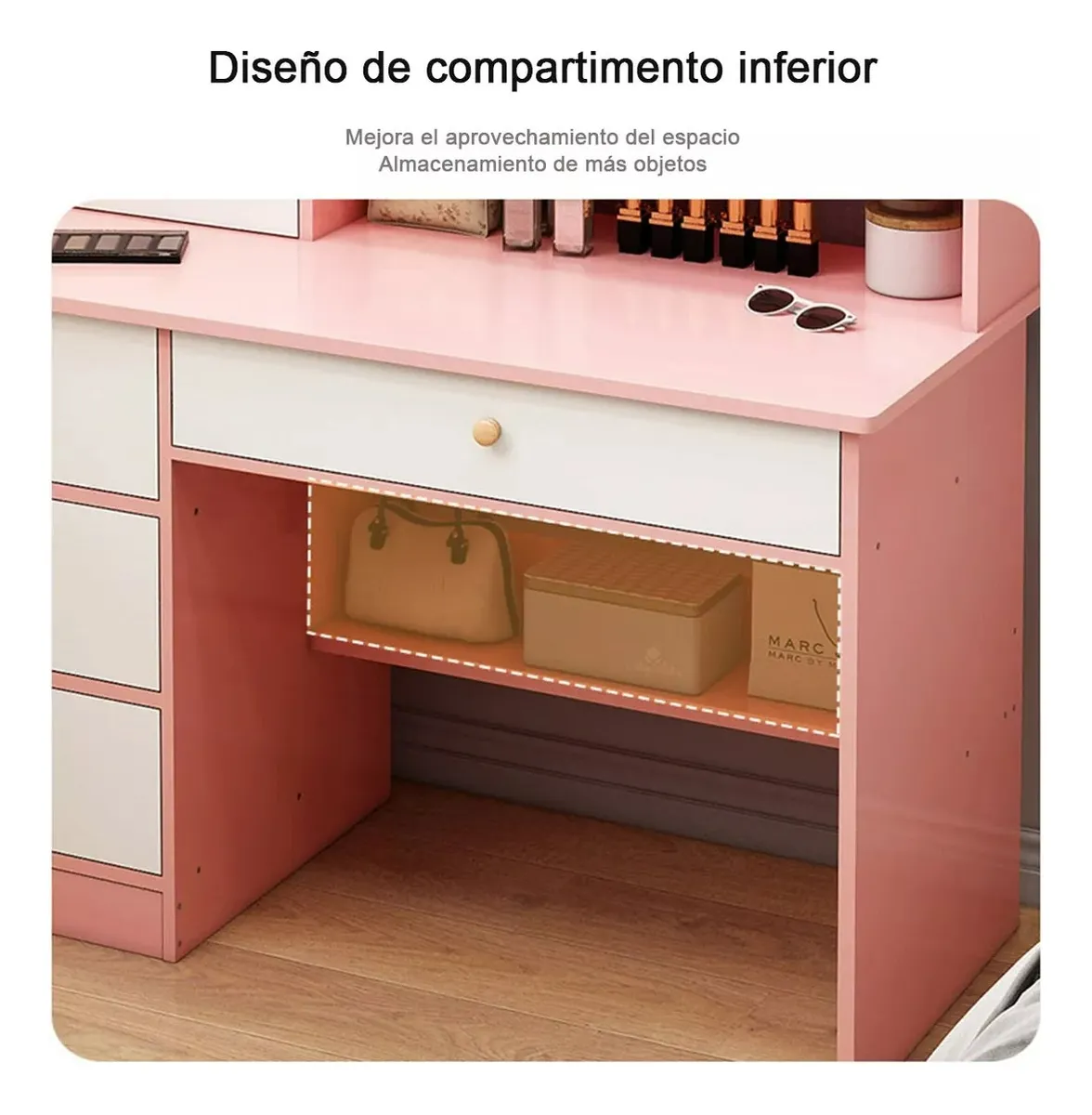 Tocador con Luz LED y Amplio Espacio de Guardado | Solo Mesa | Estilo Moderno y Funcional