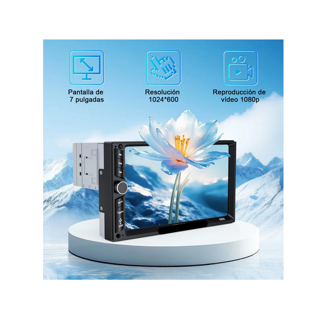 Autoestéreo 7" MP5 1Din Pantalla Táctil Mirrorlink Bluetooth USB Tipo-C FM con Cámara Reproductor Multimedia 4x60W