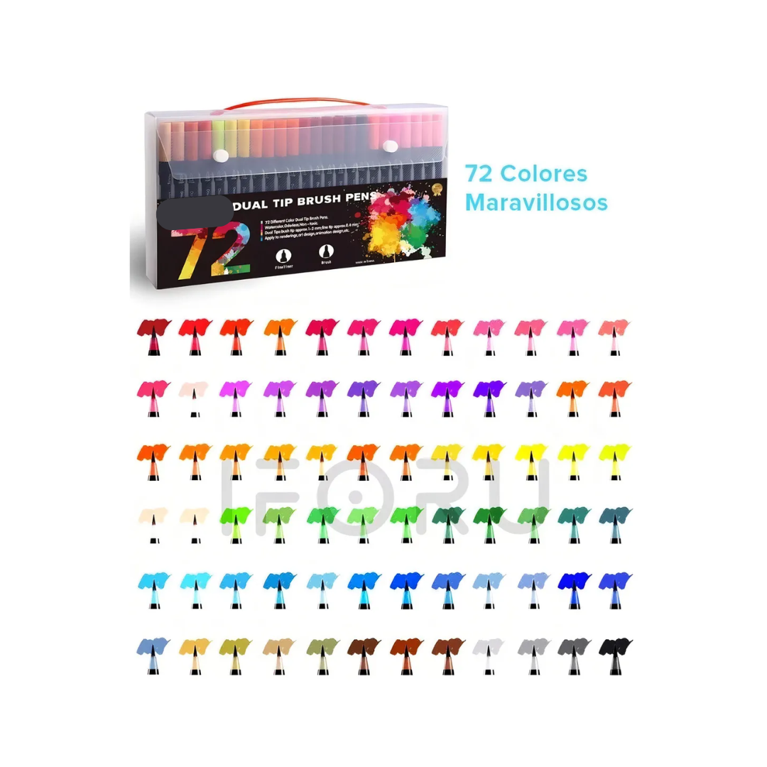 Set de 72 Plumones Doble Punta Pincel – Colores Vivos para Arte, Diseño y Escuela