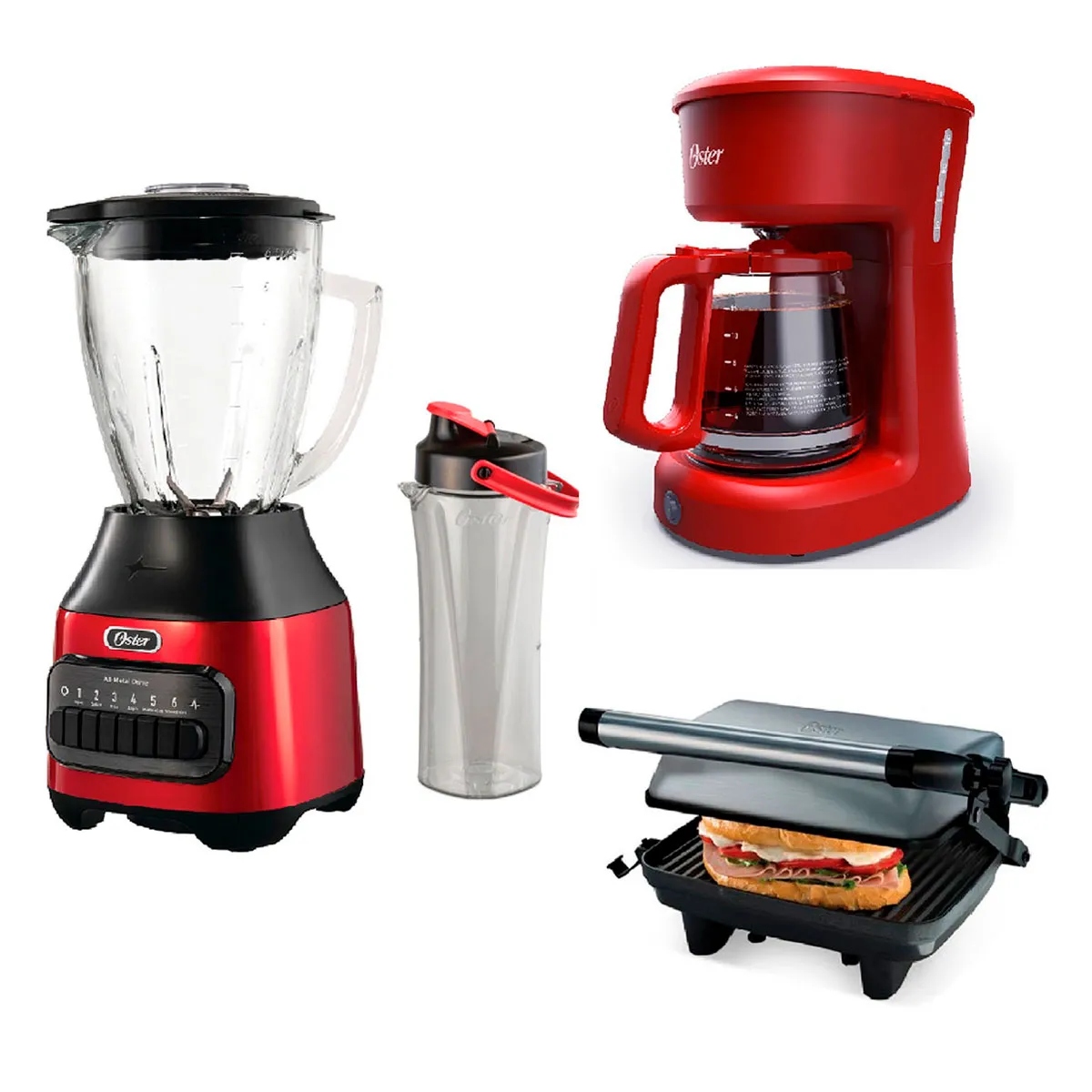 Combo Oster 4 Piezas 2214832 Licuadora + Cafetera + Vaso Blend-N-Go + Sandwichera Rojo ORTY8