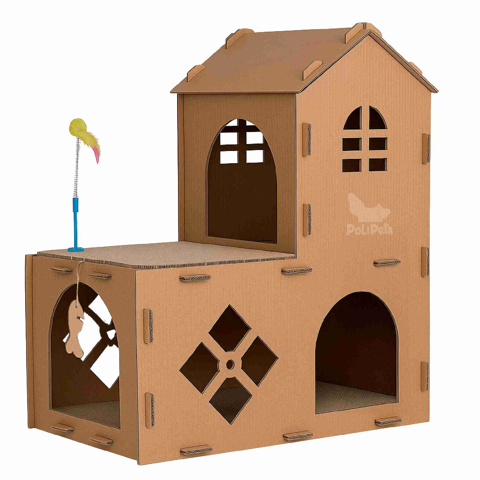 Casa de campo para gato con rascador 