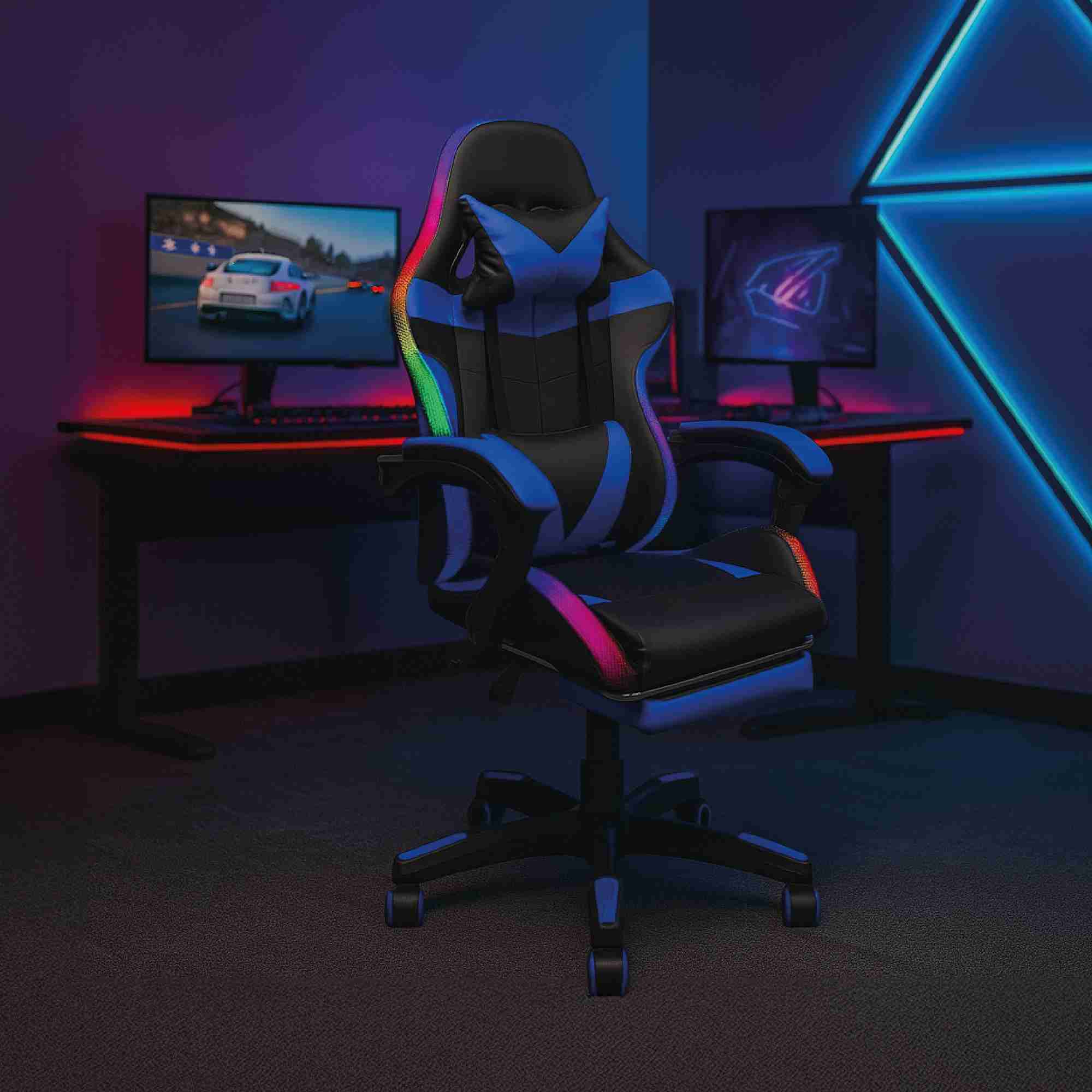 Silla Gaming con Reposapies y Luz LED Premium Gamer Azul