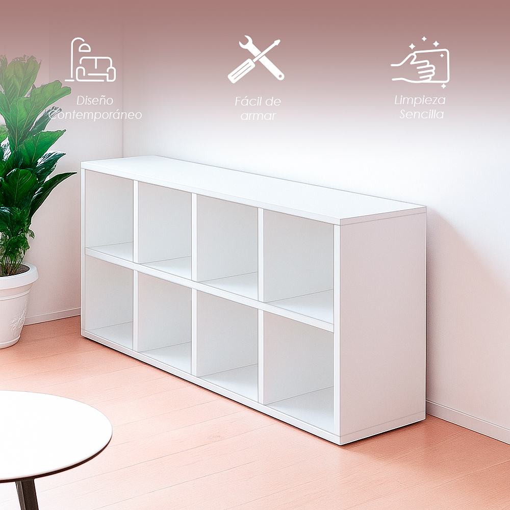 Ilios Innova | Librero Organizador de MDF Color Blanco, Mueble Moderno para Sala, Oficina o Recámara