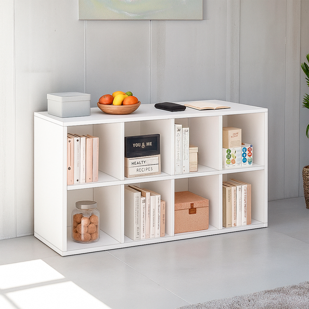 Ilios Innova | Librero Organizador de MDF Color Blanco, Mueble Moderno para Sala, Oficina o Recámara
