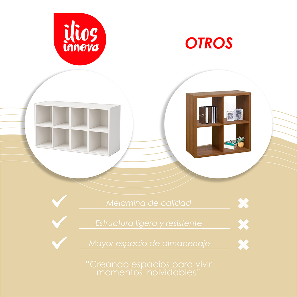 Ilios Innova | Librero Organizador de MDF Color Blanco, Mueble Moderno para Sala, Oficina o Recámara