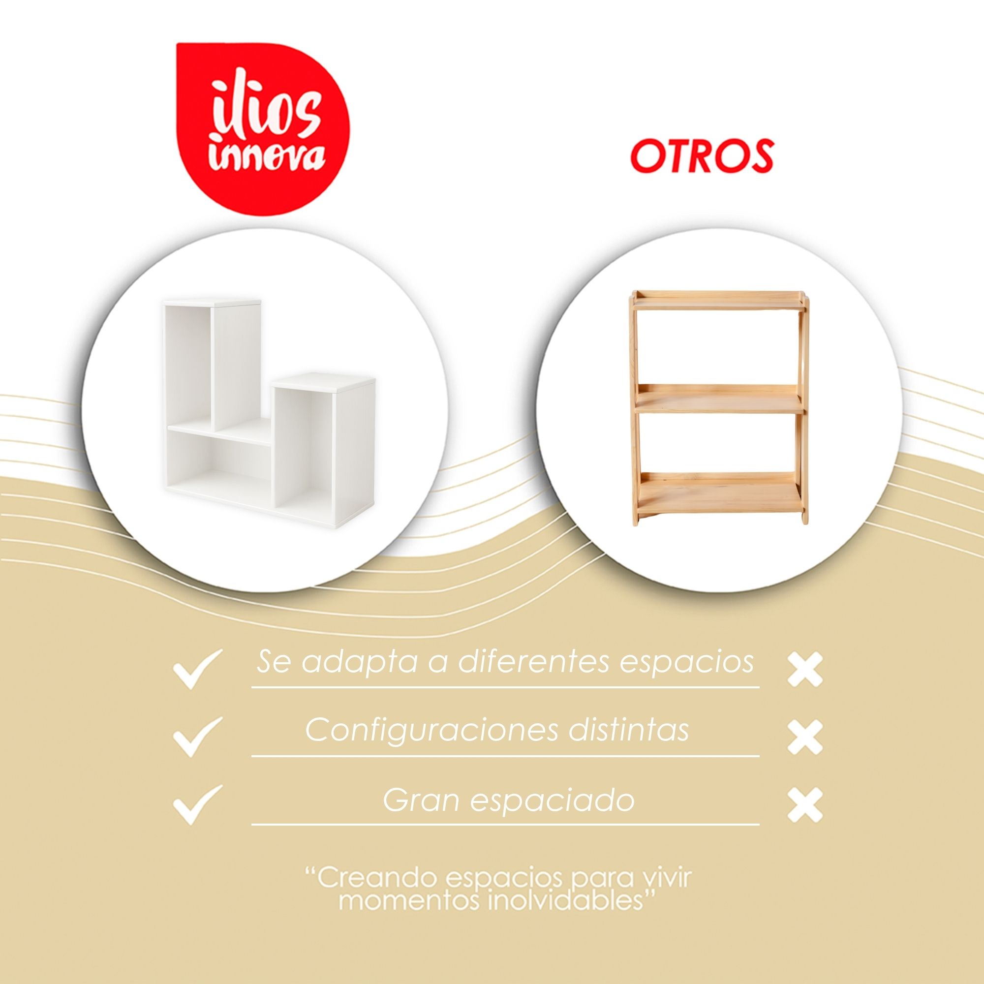 Ilios Innova | Librero Modular de 3 Cubos de MDF con Diseño Moderno Reconfigurable para Libros Figuras y Jarrones