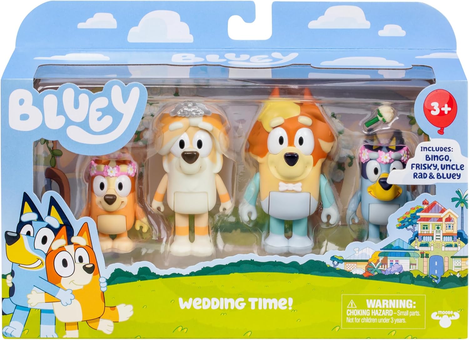 Bluey Wedding Time! Día de Boda Juguete Niños Articuladas de 2.5in Bingo Frisky Uncle RAD Originales