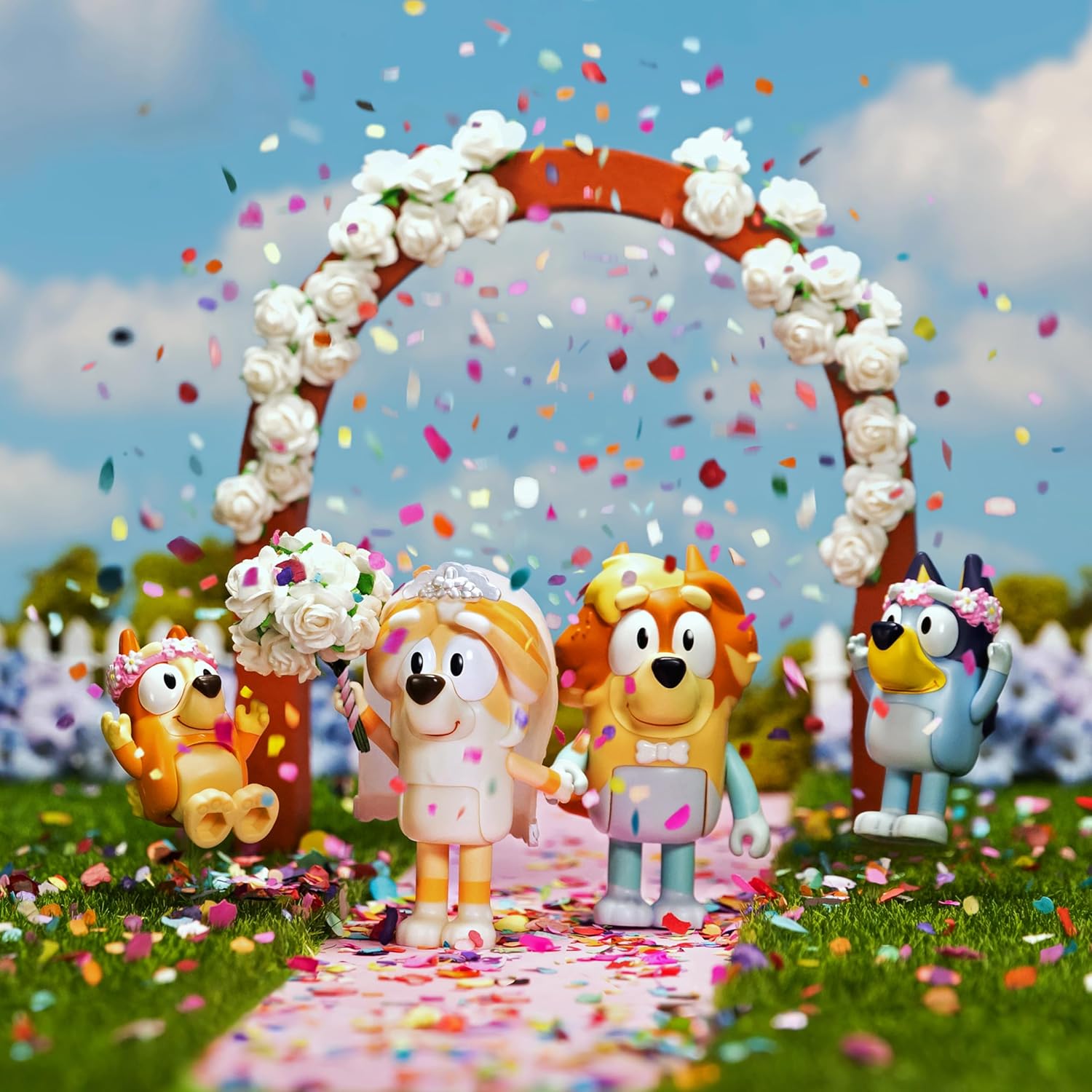 Bluey Wedding Time! Día de Boda Juguete Niños Articuladas de 2.5in Bingo Frisky Uncle RAD Originales