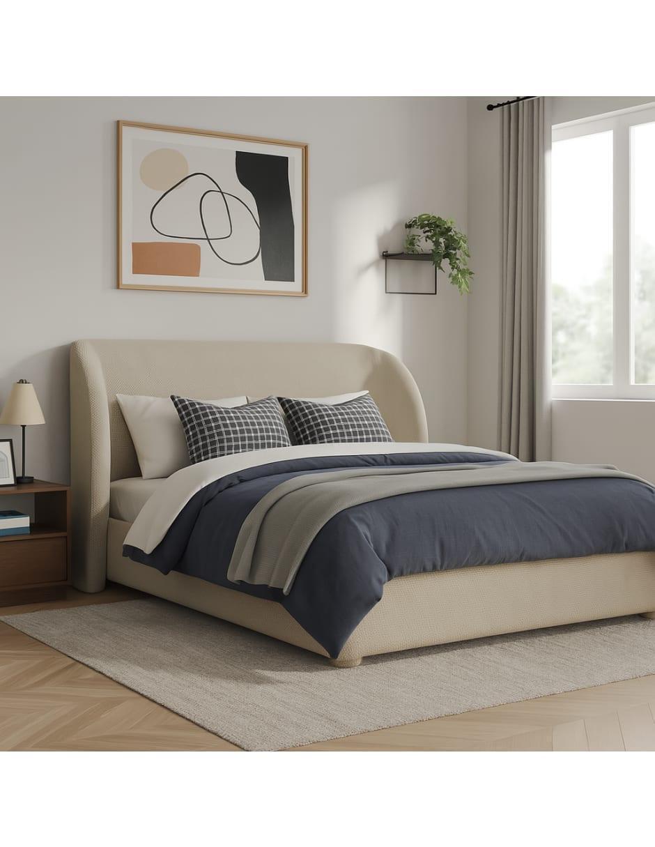 Cama Matrimonial Nicky Gris, Tapizado Edimburgo Textura Suave