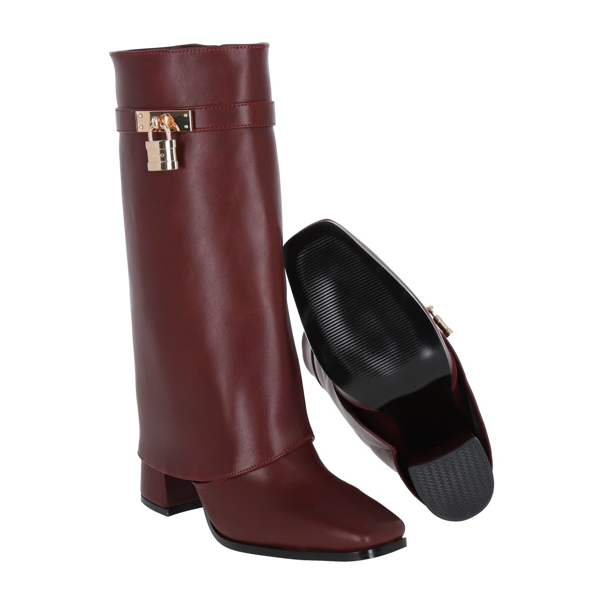 Bota Puntal De Tacón Larga Maxi Betania Para Mujer Cabra Piel Sintetico Tinto