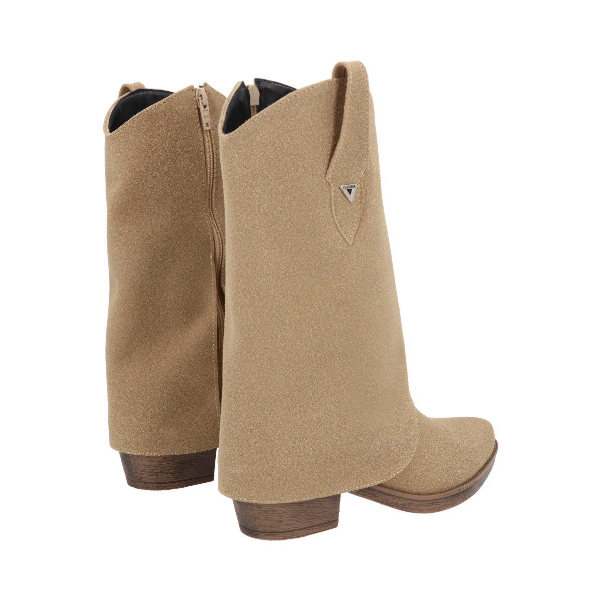 Bota  De Tacón Larga Oklahoma Con Capucha Para Mujer Carnaza Natural