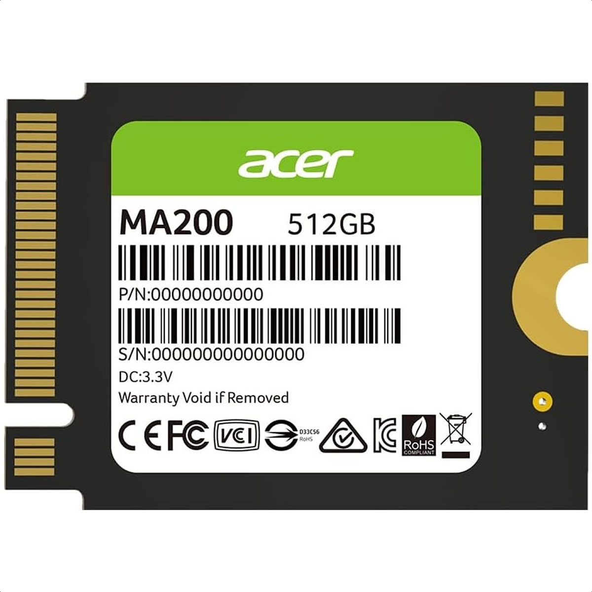 M.2 2230 SSD 512GB acer MA200 PCIe NVMe MA200-512GB BL.9BWWA.153