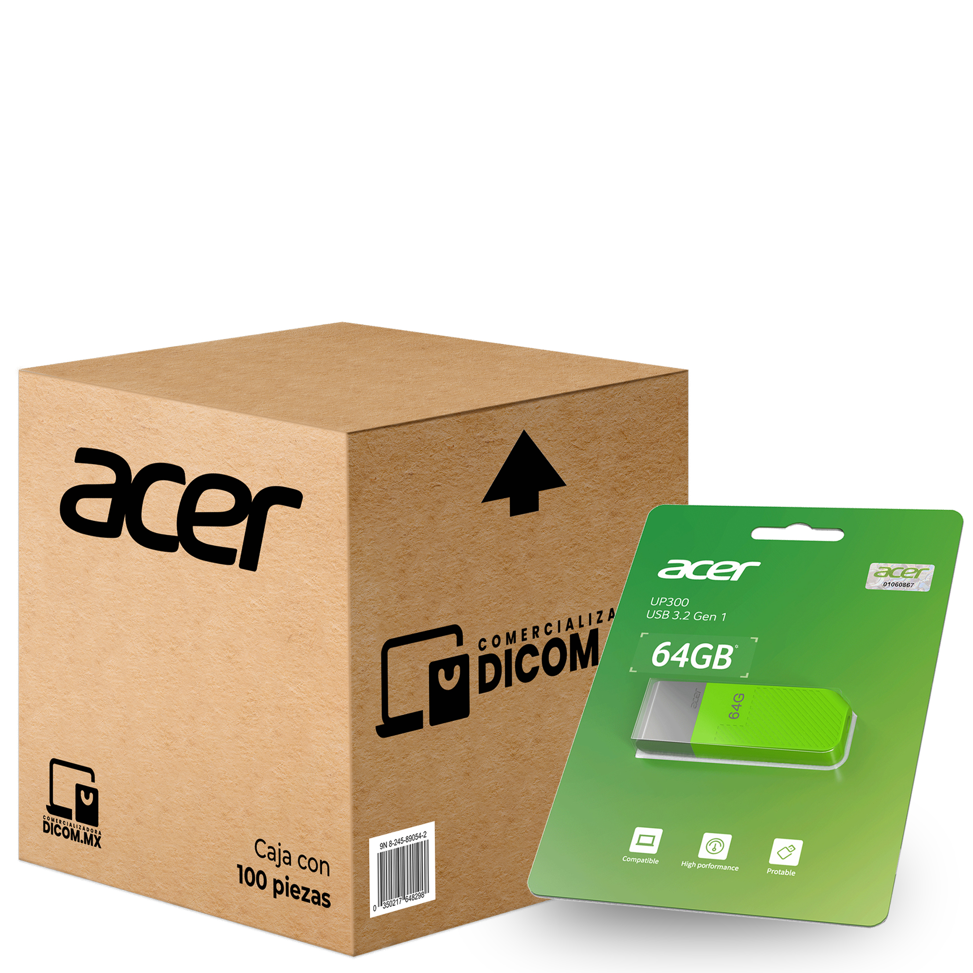 100 Pack - Memoria USB de 64 GB Acer UP300, Verde