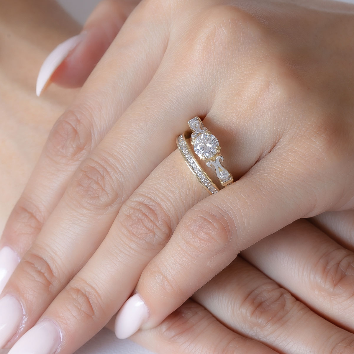 SET DE ANILLOS DE COMPROMISO ORO 10K BLANCO SPECIAL VINTAGE ABBA JOYAS 
