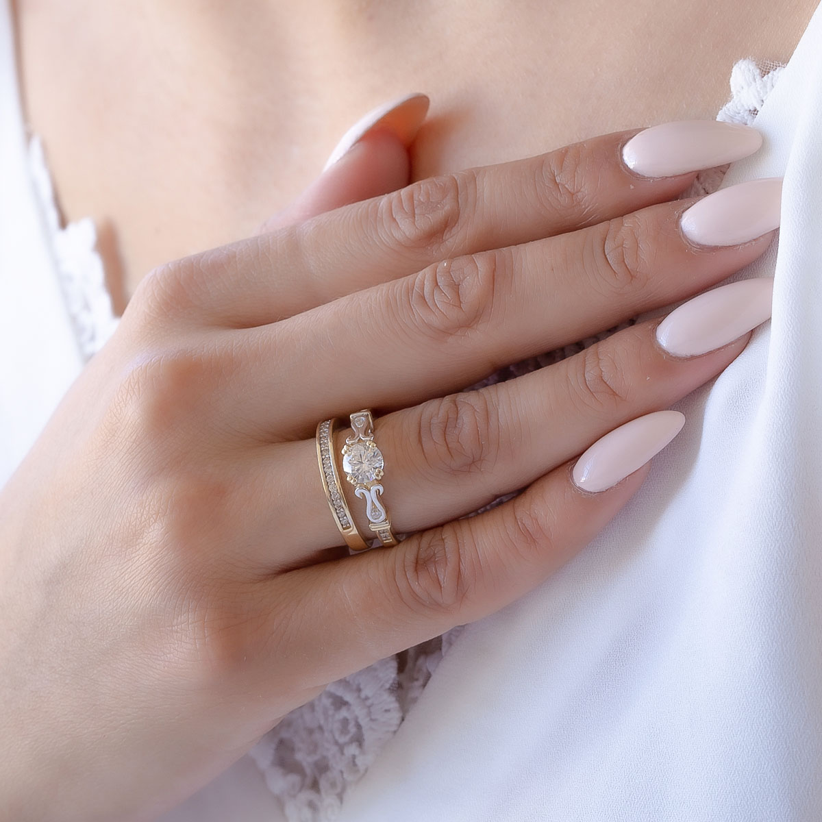 SET DE ANILLOS DE COMPROMISO ORO 10K BLANCO SPECIAL VINTAGE ABBA JOYAS 