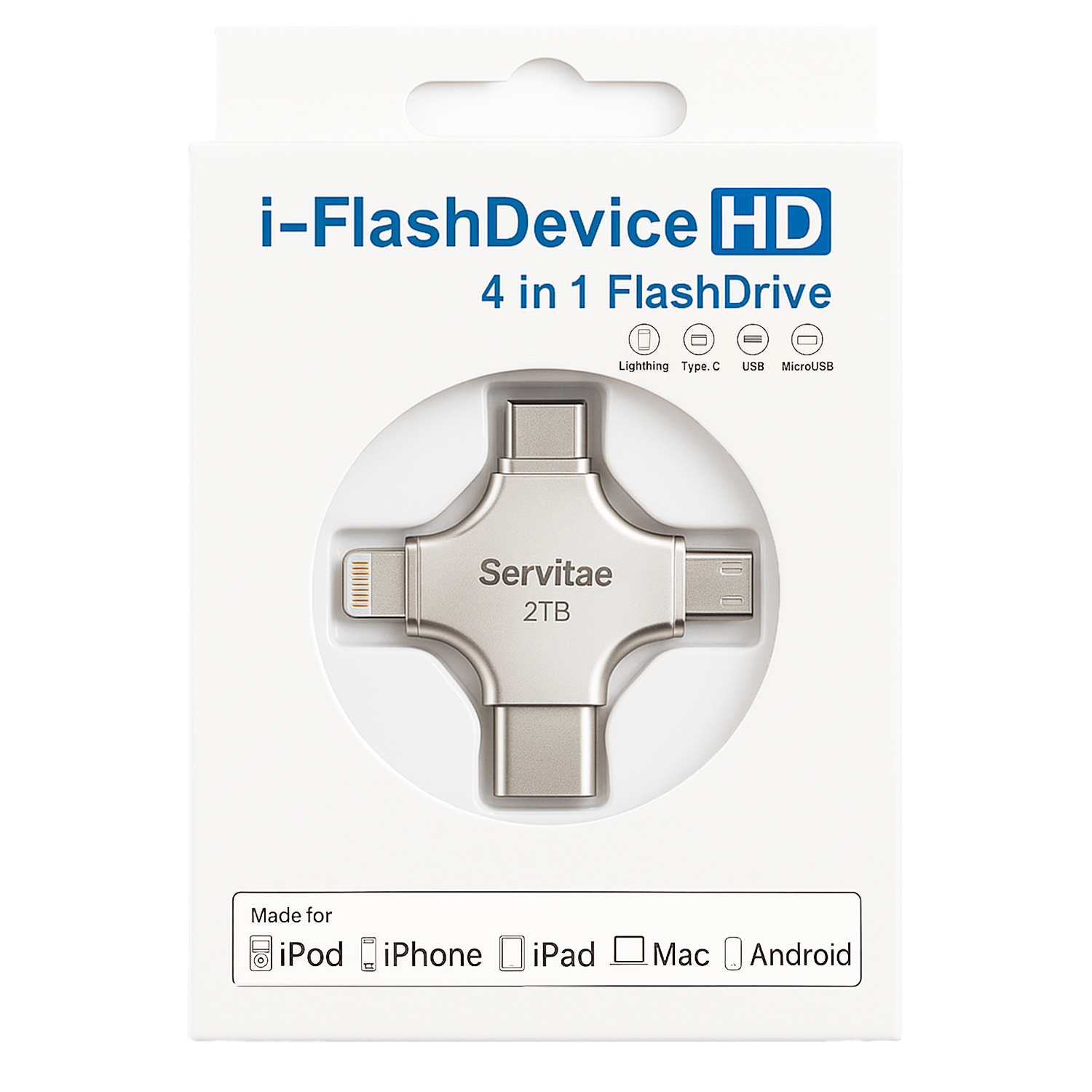 Memoria Otg 4 En 1 iPhone Android iPad Pc Usb-c Lighting 2tb
