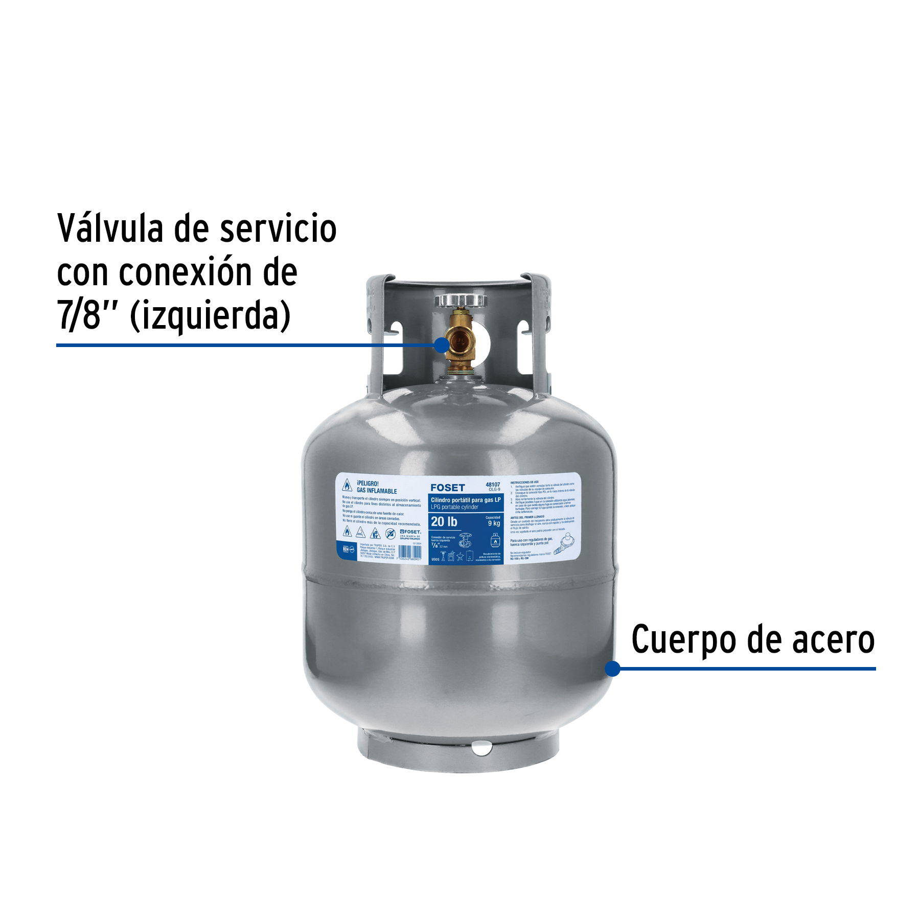 Cilindro portátil para gas LP, 20lb (9kg) FOSET