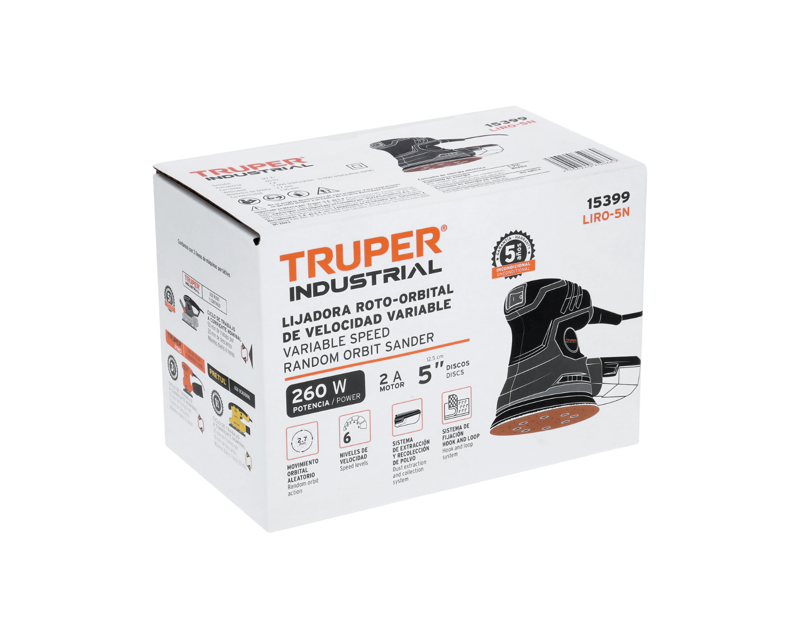 Lijadora roto orbital 5', 260W, modelo LIRO-5N marca TRUPER INDUSTRIAL