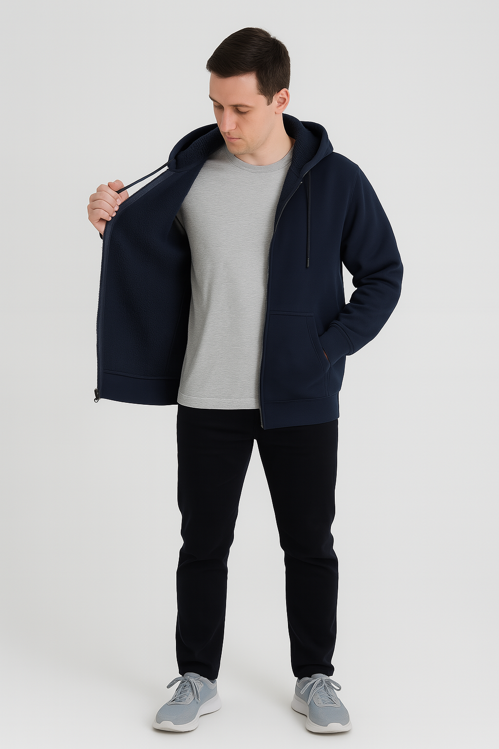 Sudadera Afelpada Lisa Con Cierre y Capucha