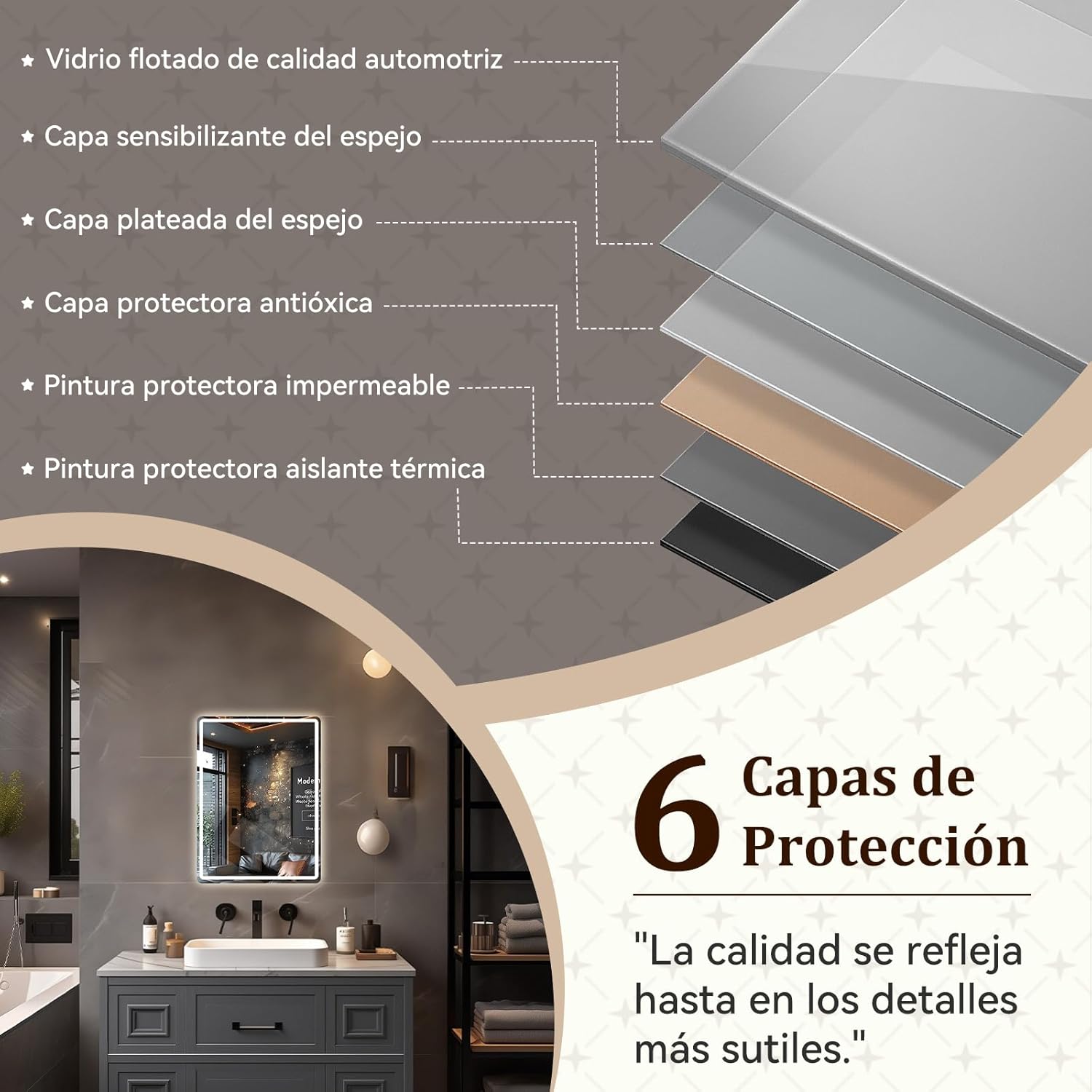 Espejo para Baño con luz LED, Espejo de Maquillaje, 40 x 60 cm,  Pantalla Táctil con desempañado HD, Regulable 3 Colores