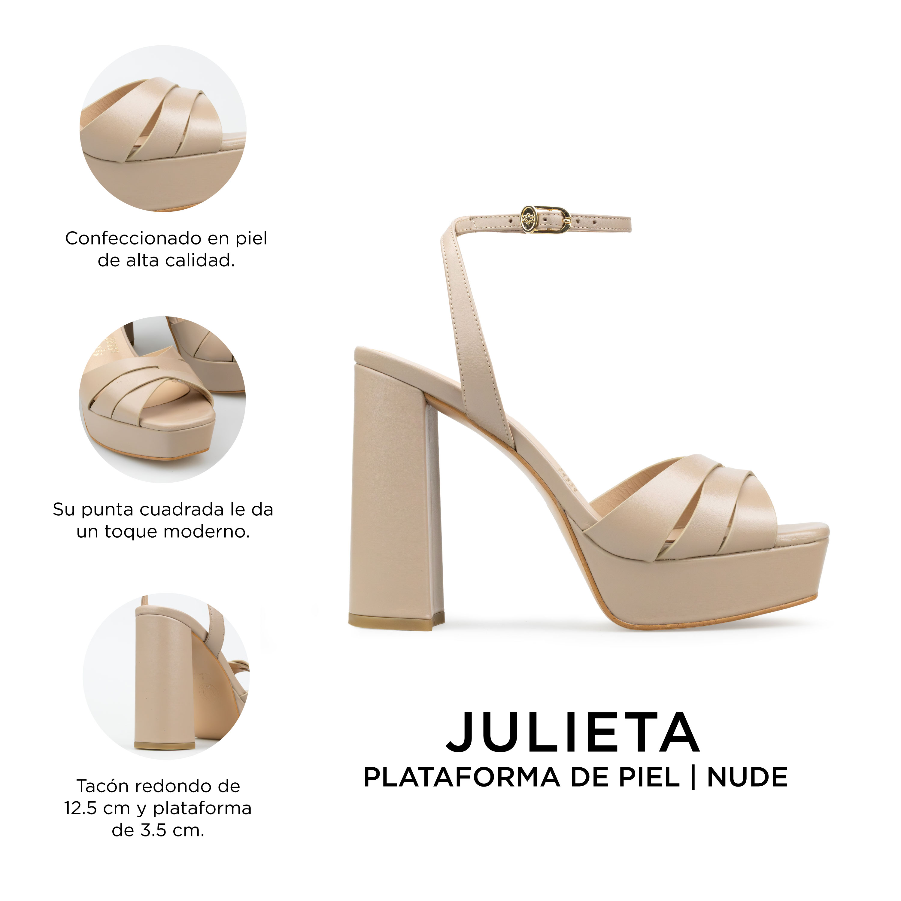 Zapatillas De Tacón Davenia De Piel Sandalia De Tacón Para Dama Mod. Julieta nude