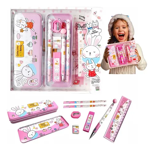 Kit Utiles Escolar Niño Estuche Lapiz Regla Papeleria Kawaii