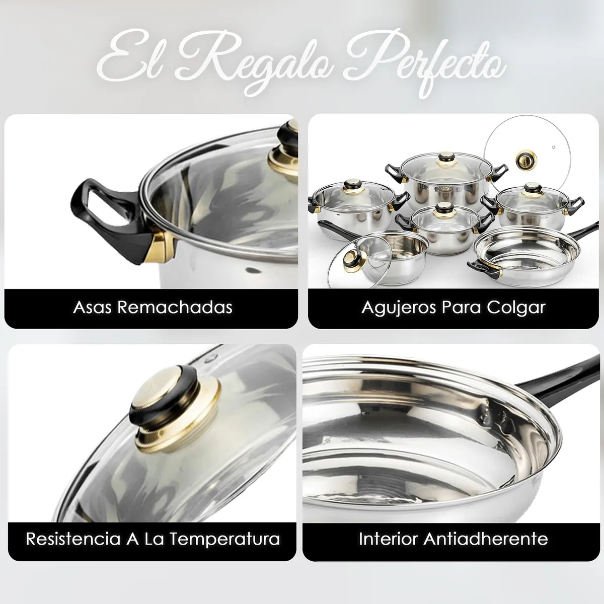 Bateria De Cocina 12 Piezas Alpine Cuisine Acero Inox 10/18