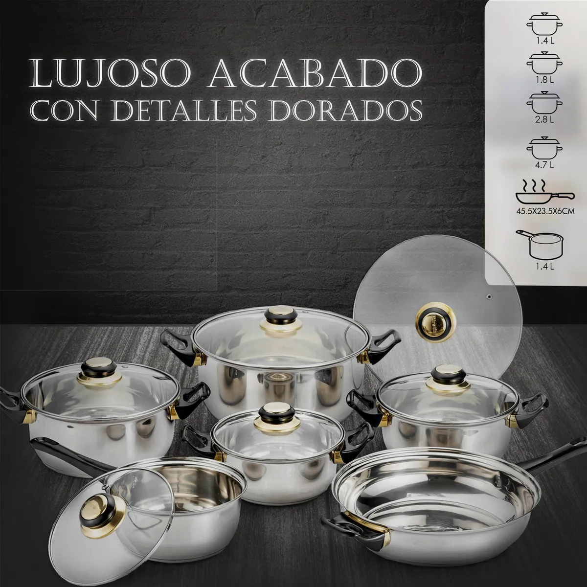 Bateria De Cocina 12 Piezas Alpine Cuisine Acero Inox 10/18