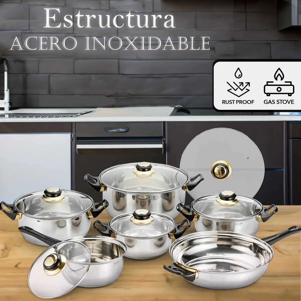 Bateria De Cocina 12 Piezas Alpine Cuisine Acero Inox 10/18