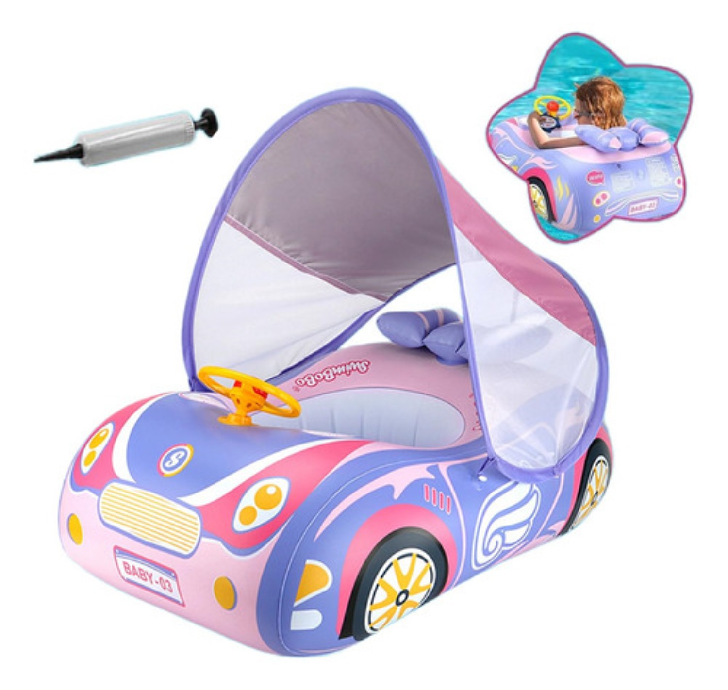 Salvavidas Inflables Alberca Adecuado Para Bebés De 1-4 Años Azul Carro