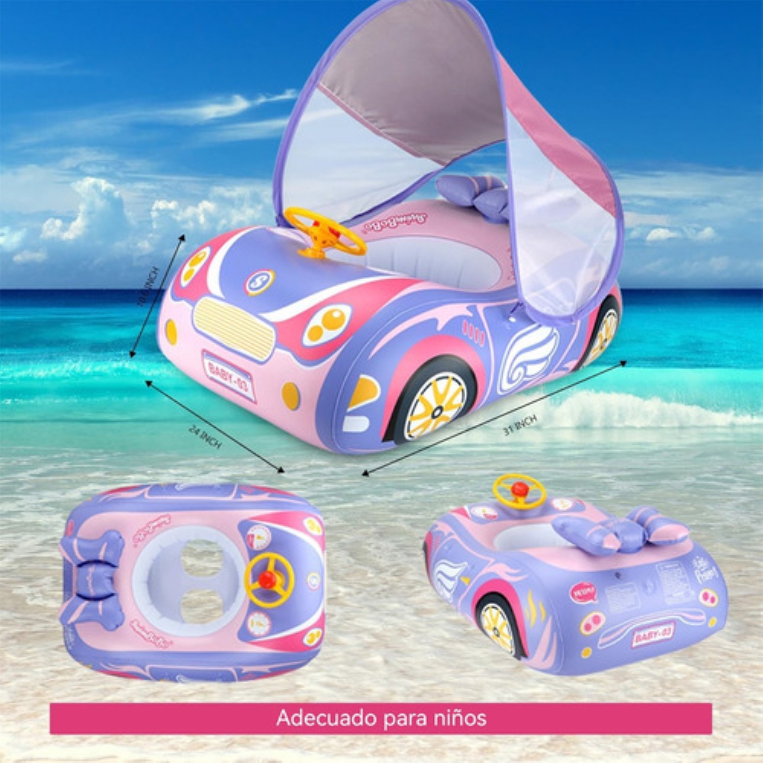 Salvavidas Inflables Alberca Adecuado Para Bebés De 1-4 Años Azul Carro