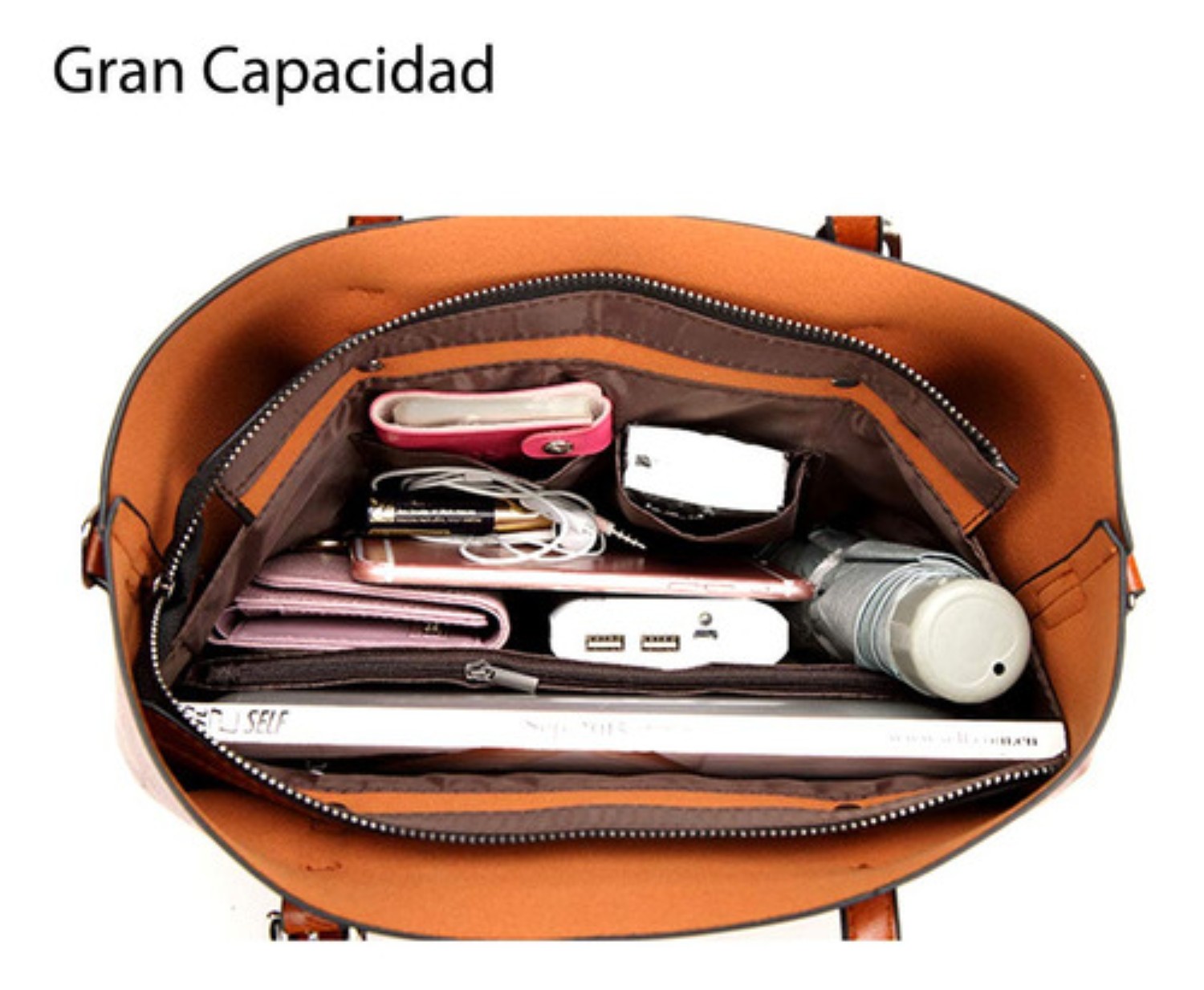 Bolsa De Mano Hombro Mujer Piel Bolso Interior Resistente Cafe