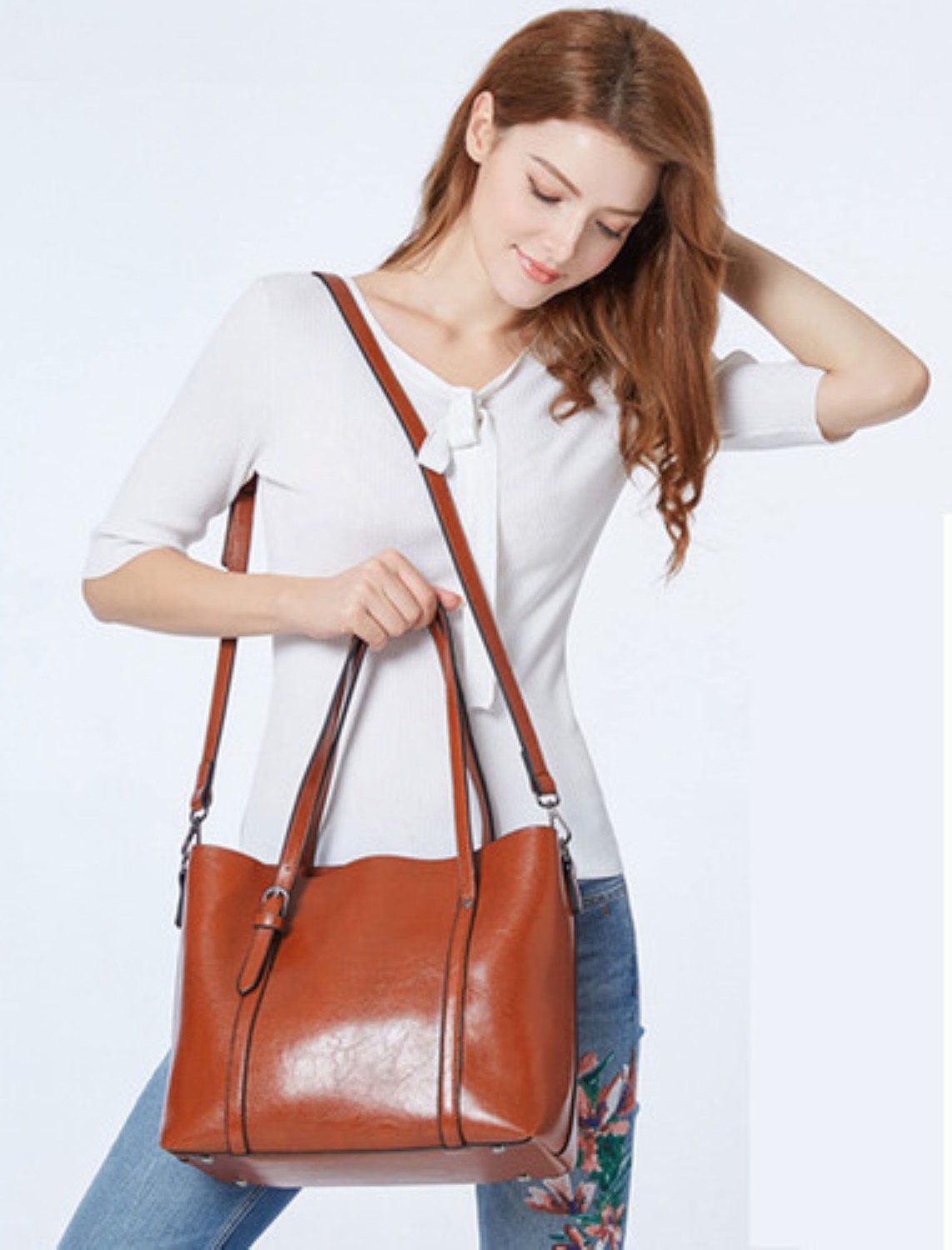Bolsa De Mano Hombro Mujer Piel Bolso Interior Resistente Cafe