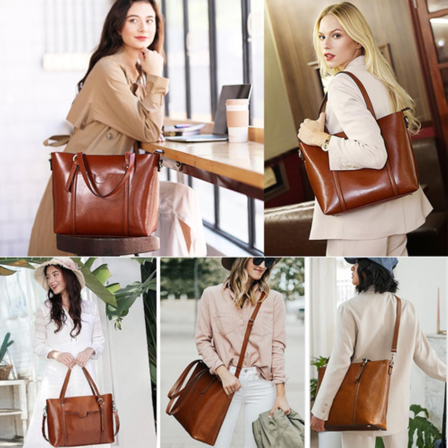 Bolsa De Mano Hombro Mujer Piel Bolso Interior Resistente Cafe