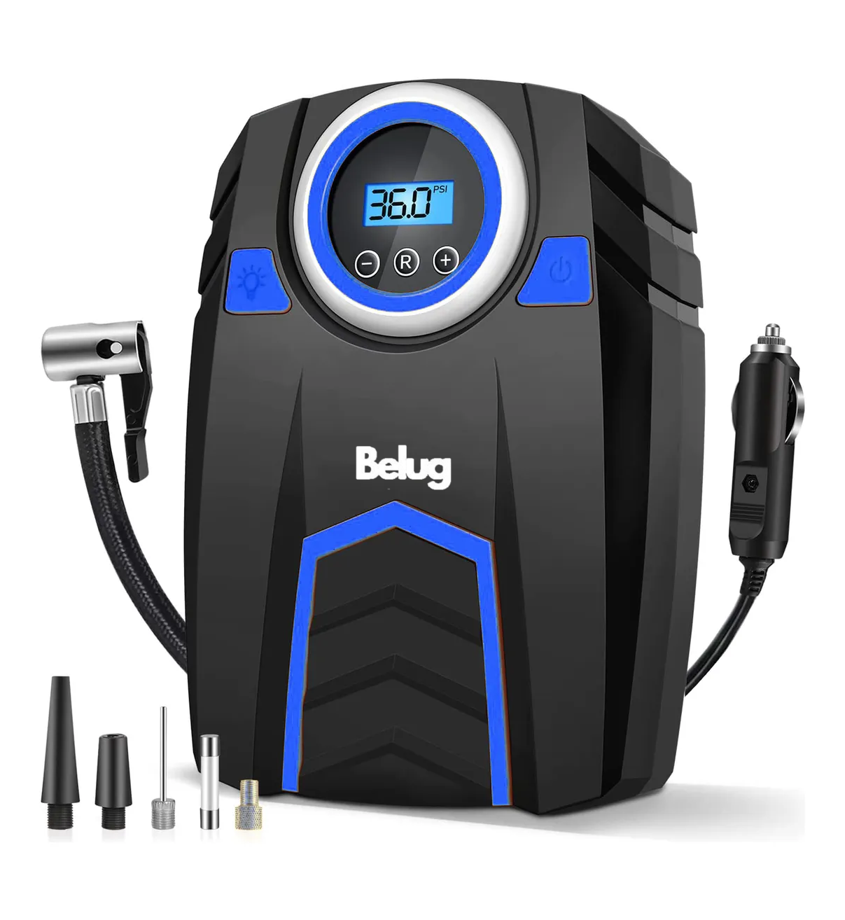 Compresor De Aire Portátil Qingning 150 PSI - Inflador Ruedas Coche Con Pantalla LCD, Batería 6000mAh, Luz LED Y 4 Boquillas Para Coche, Bici, Moto Y Balones