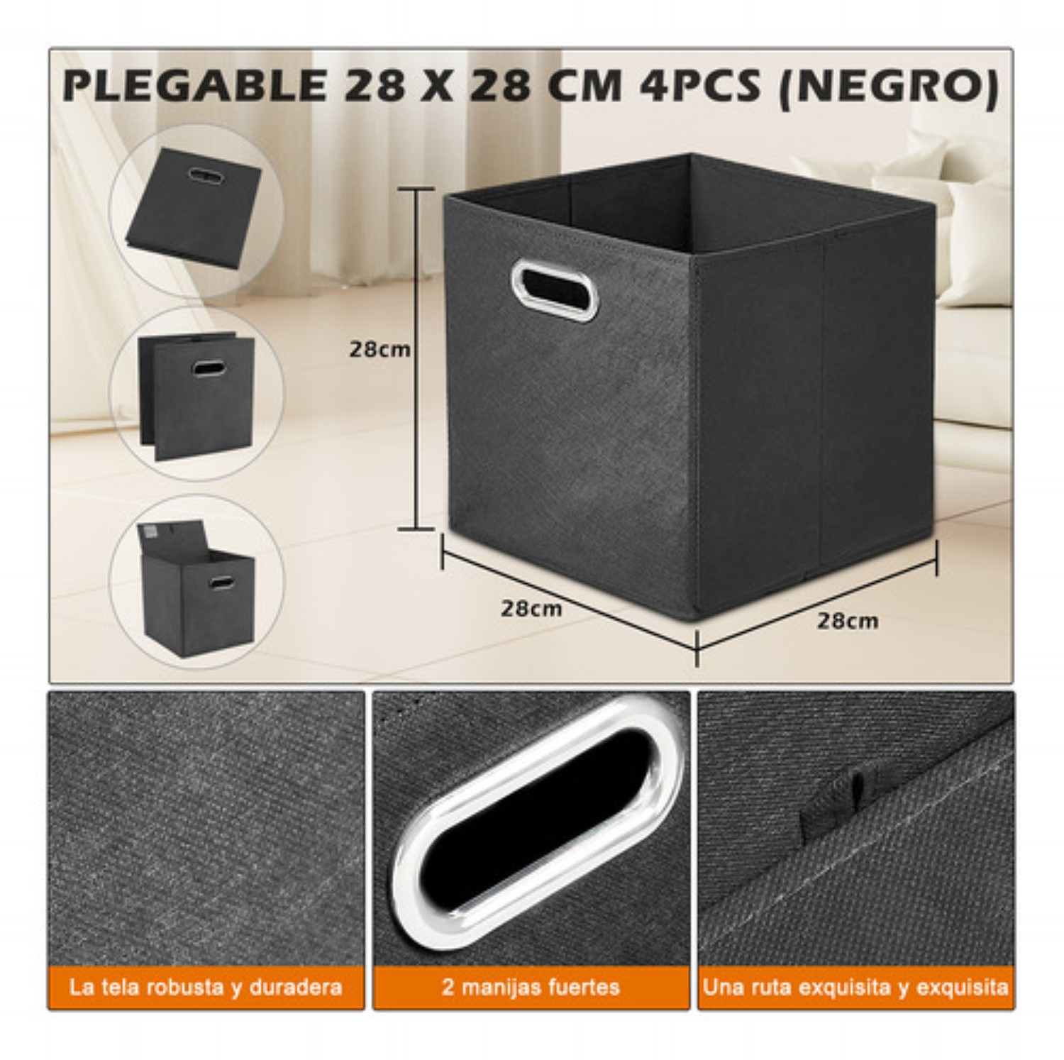4 Caja Organizador Almacenamiento Hogar Trabajo Plegable NEGRAS