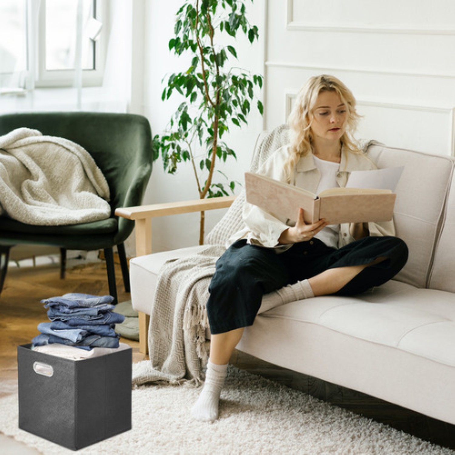 4 Caja Organizador Almacenamiento Hogar Trabajo Plegable NEGRAS
