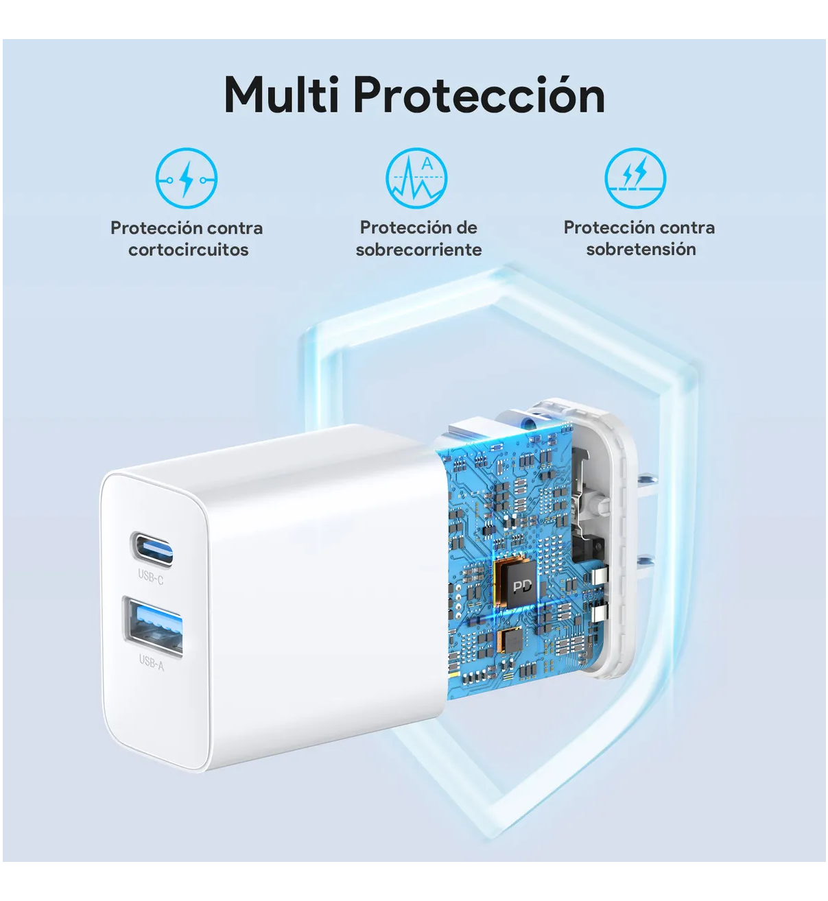 Cargador para iPhone 20W Carga Rápida Dual Salida USB C & USB Belug Blanco