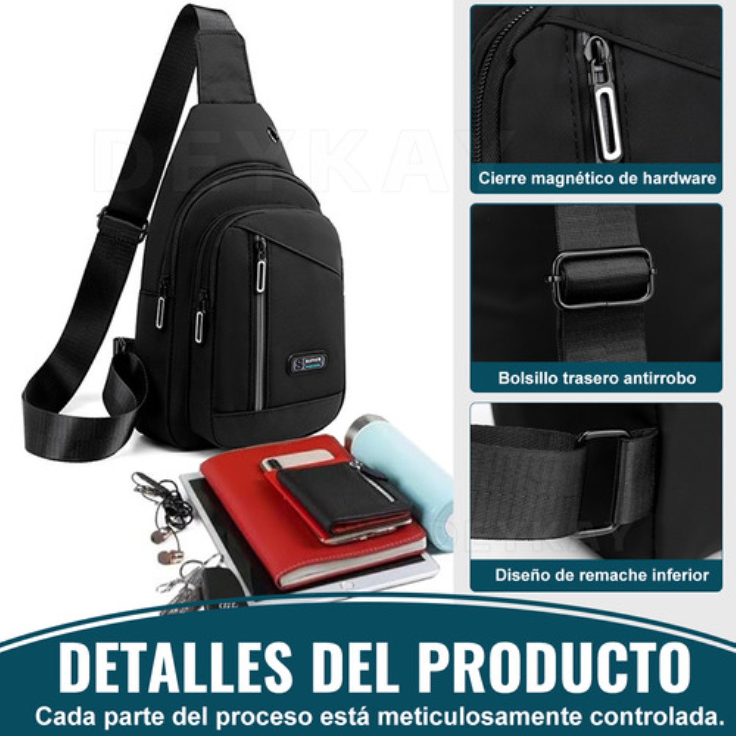Mochila MENSAJERO Impermeable Multifunción Cruzada Hombro Negro
