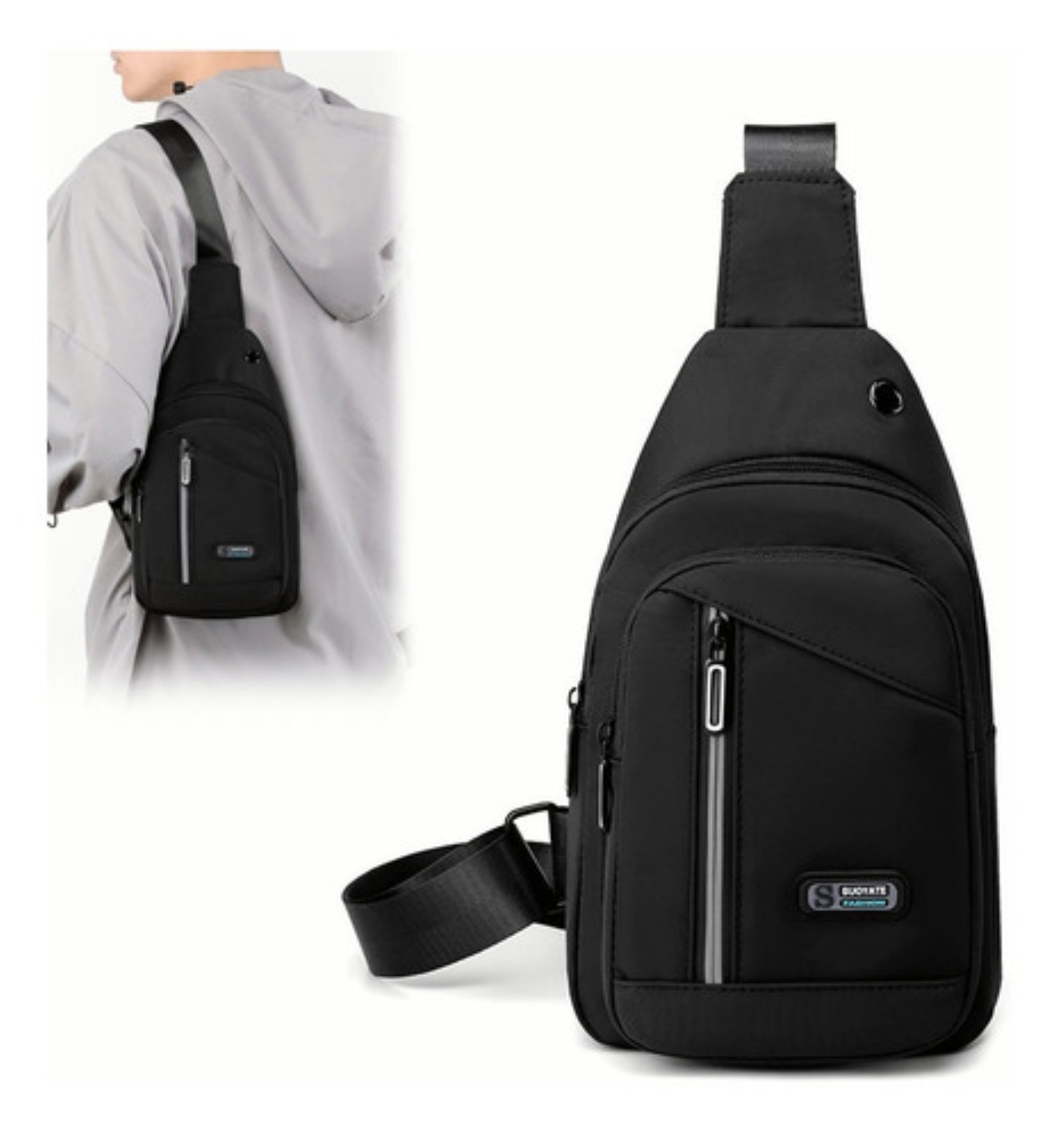 Mochila MENSAJERO Impermeable Multifunción Cruzada Hombro Negro