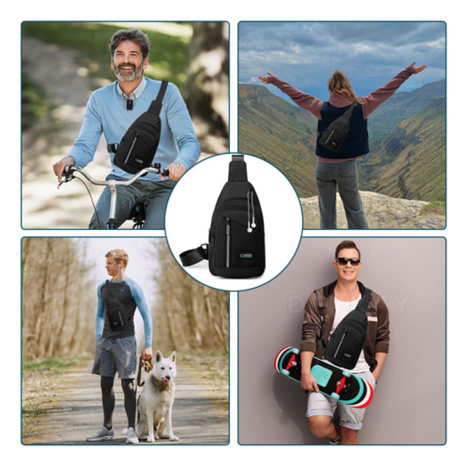 Mochila MENSAJERO Impermeable Multifunción Cruzada Hombro Negro