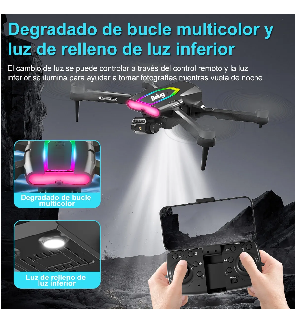 Mini Drone Sin Escobillas Con 8k Hd Cámara Dual 2 Baterías Belug