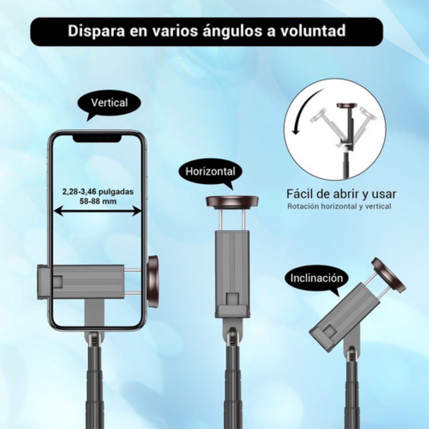 60in Tripode Para Selfie Stick Portátil Para Telefono Negro