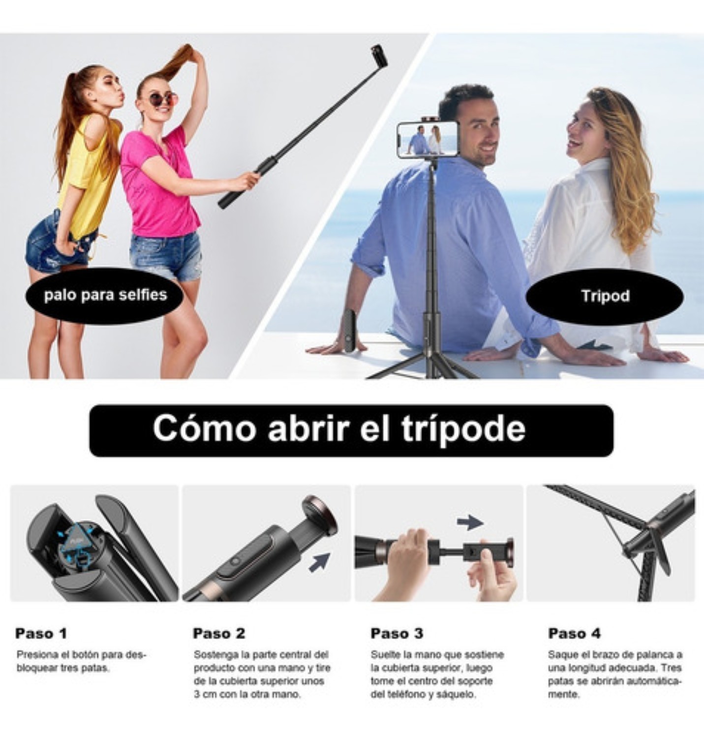 60in Tripode Para Selfie Stick Portátil Para Telefono Negro